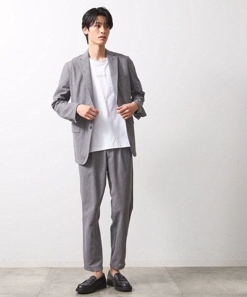 THE SHOP TK （ザ ショップ ティーケー ）の「シャリルジャージジャケット　洗濯機OK/吸水速乾/イージーケア/セットアップ可（テーラードジャケット・メンズ・ライトグレー/ネイビー・01/02/03/04）」の2枚目の写真