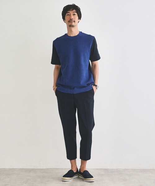 TAKEO KIKUCHI（タケオキクチ）の「サッカーストライプ サイドゴアウエスト 8分丈 パンツ（その他パンツ・メンズ・オリーブ/ネイビー・02/04/03）」の9枚目の写真