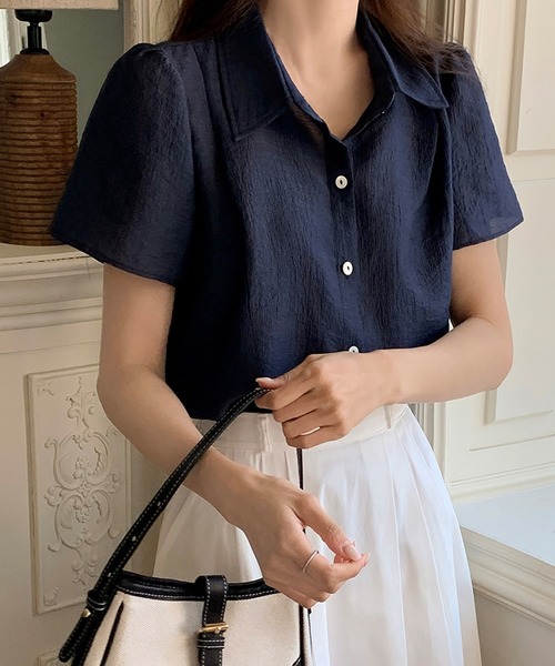 LAFFMO（ラフモ）の「レギュラーカラー半袖ブラウス（シャツ/ブラウス・レディース・グレー/ネイビー/ベージュ・F）」の3枚目の写真