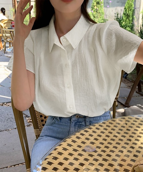 LAFFMO（ラフモ）の「レギュラーカラー半袖ブラウス（シャツ/ブラウス・レディース・グレー/ネイビー/ベージュ・F）」の4枚目の写真