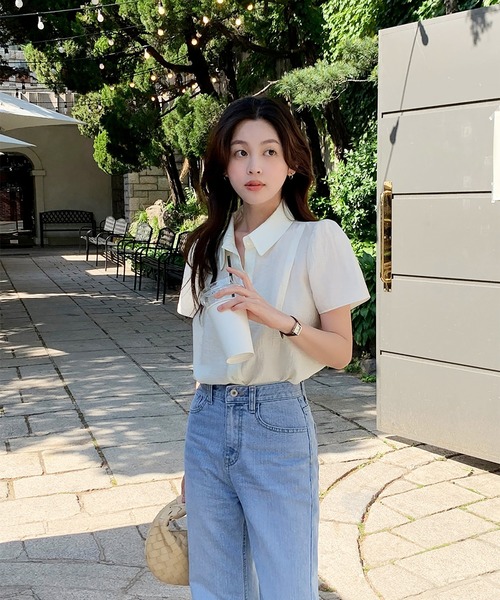 LAFFMO（ラフモ）の「レギュラーカラー半袖ブラウス（シャツ/ブラウス・レディース・グレー/ネイビー/ベージュ・F）」の6枚目の写真