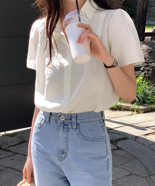 LAFFMO（ラフモ）の「レギュラーカラー半袖ブラウス（シャツ/ブラウス・レディース・グレー/ネイビー/ベージュ・F）」の5枚目の写真