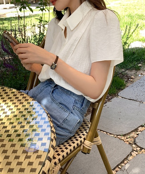 LAFFMO（ラフモ）の「レギュラーカラー半袖ブラウス（シャツ/ブラウス・レディース・グレー/ネイビー/ベージュ・F）」の15枚目の写真