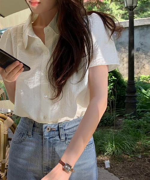 LAFFMO（ラフモ）の「レギュラーカラー半袖ブラウス（シャツ/ブラウス・レディース・グレー/ネイビー/ベージュ・F）」の12枚目の写真