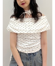 jouetie | コサージュオフショルトップス　ドット柄(Tシャツ/カットソー)