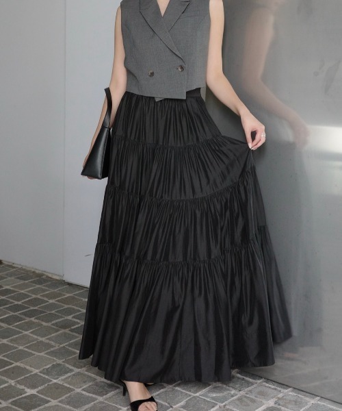 anuans（アニュアンス）の「テンセルリッチオーガンティアードスカート（スカート・レディース・ホワイト/ブラック/ピンクベージュ・S/M）」の22枚目の写真