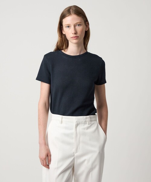 Steven Alan（スティーブンアラン）の「＜Steven Alan＞ウェイビー ジャージー ショートスリーブ Tシャツ（Tシャツ/カットソー・レディース・ワイン/オフホワイト/ネイビー・FREE）」の3枚目の写真