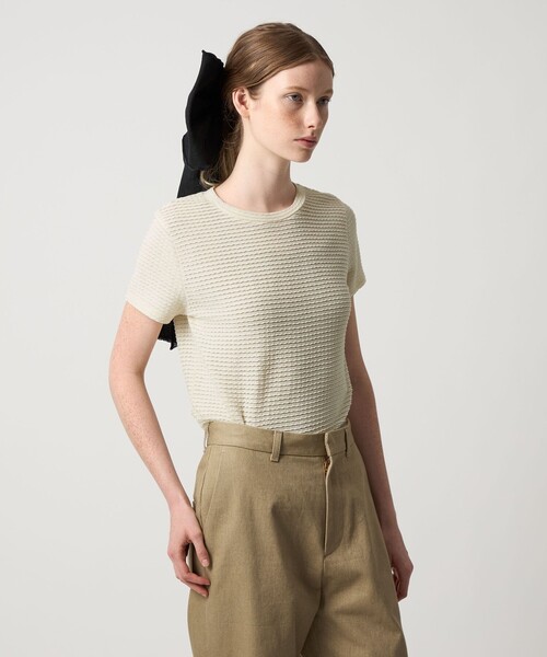 Steven Alan（スティーブンアラン）の「＜Steven Alan＞ウェイビー ジャージー ショートスリーブ Tシャツ（Tシャツ/カットソー・レディース・ワイン/オフホワイト/ネイビー・FREE）」の2枚目の写真