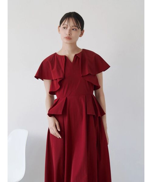TONAL（トーナル）の「フリルペプラムワンピース（ワンピース・レディース・ライトブルー/レッド/ブラウン・MEDIUM）」の9枚目の写真