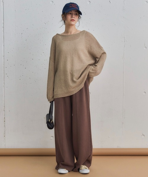 Doux archives（ドゥアルシーヴ）の「ピグメントセンターシームワイドパンツ（スウェットパンツ・レディース・ブラウン/グレイッシュベージュ/チャコールグレー・38）」の6枚目の写真