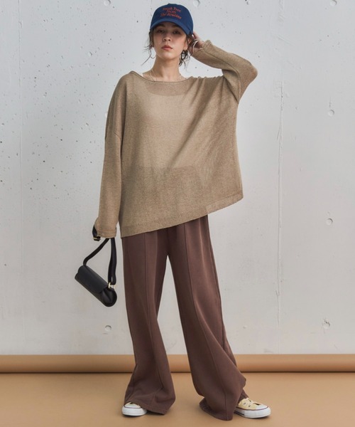 Doux archives（ドゥアルシーヴ）の「ピグメントセンターシームワイドパンツ（スウェットパンツ・レディース・ブラウン/グレイッシュベージュ/チャコールグレー・38）」の9枚目の写真