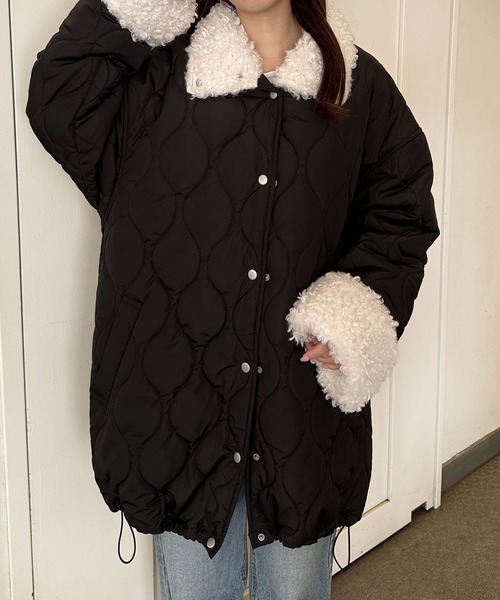 GeeRA（ジーラ）の「衿ボアキルティングミドル丈バルーンジャケット（ブルゾン・レディース・アイボリー/ブラック・MEDIUM/LARGE）」の2枚目の写真