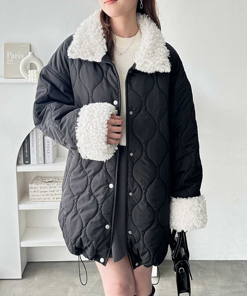 GeeRA（ジーラ）の「衿ボアキルティングミドル丈バルーンジャケット（ブルゾン・レディース・アイボリー/ブラック・MEDIUM/LARGE）」の13枚目の写真