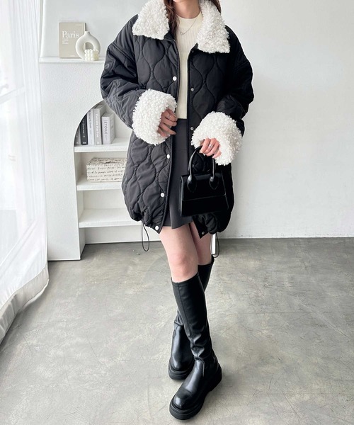 GeeRA（ジーラ）の「衿ボアキルティングミドル丈バルーンジャケット（ブルゾン・レディース・アイボリー/ブラック・MEDIUM/LARGE）」の15枚目の写真