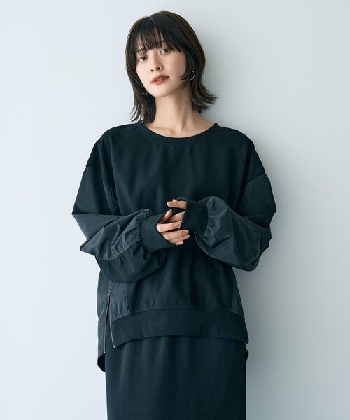 Editt by YECCA VECCA(エディットバイイェッカヴェッカ)の「素材MIX裾ZIPプルオーバー(スウェット・レディース・その他6/ブラック・FREE)」の1枚目の写真
