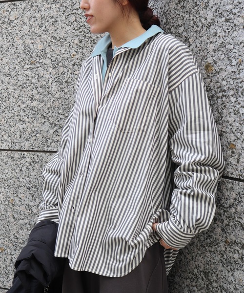 美品✨ルフィル ライトタフタギャザーブラウス バンドカラー シャツ