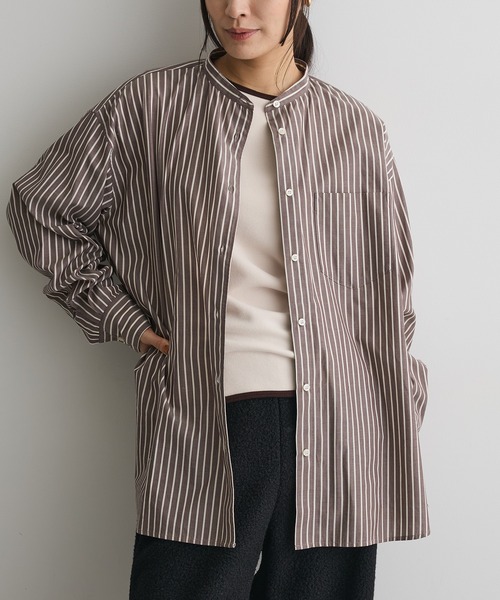 CRAFT STANDARD BOUTIQUE（クラフトスタンダードブティック）の「【追加】バンドカラーシャツ◇（シャツ/ブラウス・レディース・ネイビー系2/ベージュ系その他2/グレー系その他2/ブラウン系その他4/チャコールグレー/オフホワイト・L/M/S）」の4枚目の写真