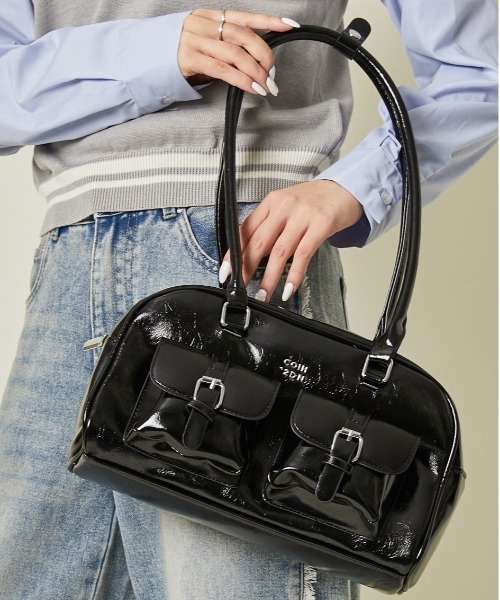 セール】《フェイクレザー×2ポケット》レディース ハンドバッグ ダブル