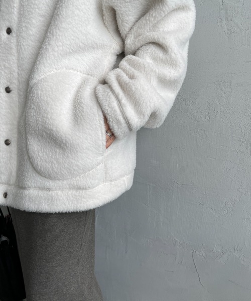 DANTON（ダントン）の「[DANTON/ダントン] スタンドカラー ダブルフェイスボアフリースカーディガン（ブルゾン・レディース・オフホワイト/ブラック/チャコールグレー・L/M/S）」の21枚目の写真