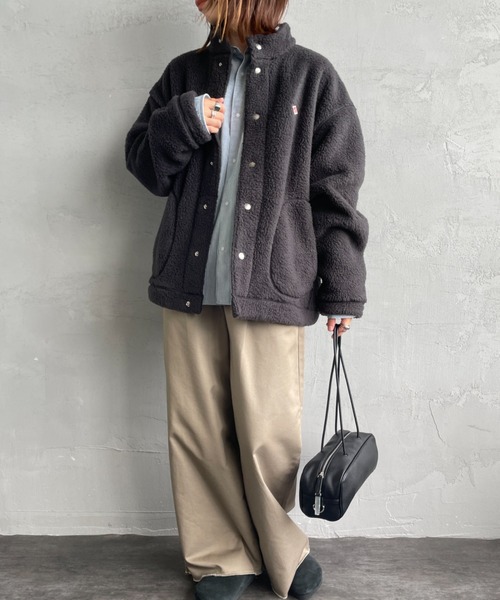 DANTON（ダントン）の「[DANTON/ダントン] スタンドカラー ダブルフェイスボアフリースカーディガン（ブルゾン・レディース・オフホワイト/ブラック/チャコールグレー・L/M/S）」の7枚目の写真