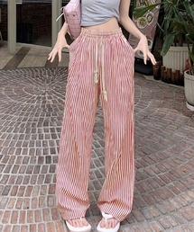 ストライプセミワイドパンツ ハイウエスト