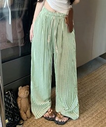 ストライプセミワイドパンツ ハイウエスト
