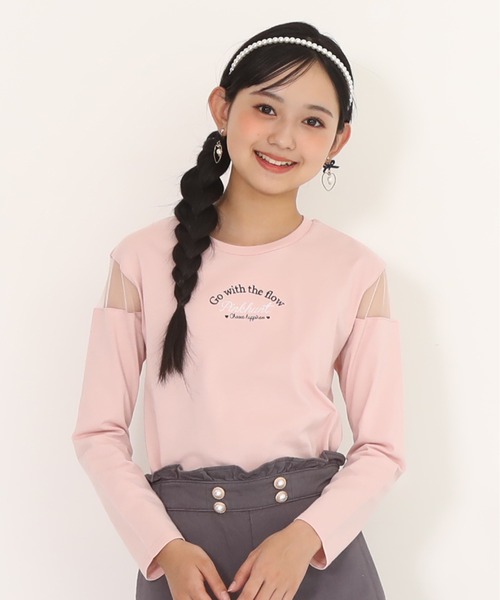 PINKHUNT（ピンクハント）の「PINKHUNT ピンクハント 肩シースルー開きロンT 0893K（Tシャツ/カットソー・キッズ・ホワイト/ブラック/ベビーピンク・120cm/130cm/140cm/150cm/160cm）」の3枚目の写真