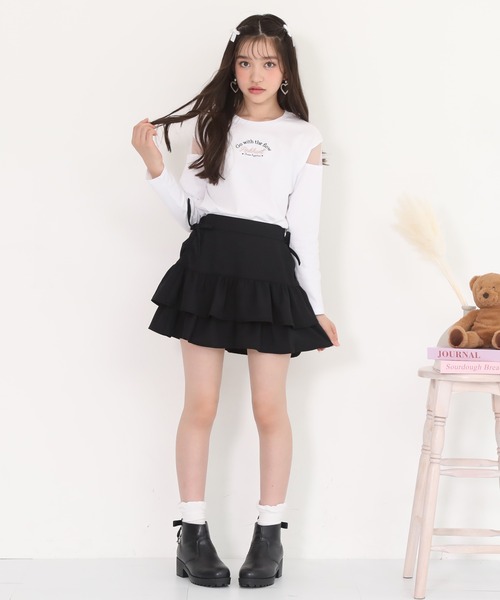 PINKHUNT（ピンクハント）の「PINKHUNT ピンクハント 肩シースルー開きロンT 0893K（Tシャツ/カットソー・キッズ・ホワイト/ブラック/ベビーピンク・120cm/130cm/140cm/150cm/160cm）」の12枚目の写真