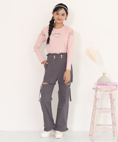 PINKHUNT（ピンクハント）の「PINKHUNT ピンクハント 肩シースルー開きロンT 0893K（Tシャツ/カットソー・キッズ・ホワイト/ブラック/ベビーピンク・120cm/130cm/140cm/150cm/160cm）」の16枚目の写真