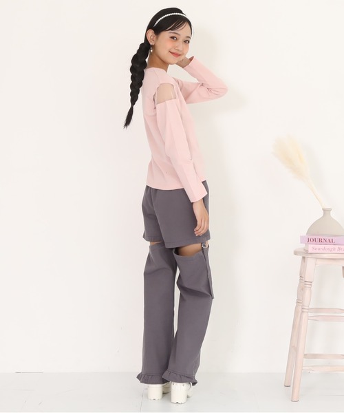 PINKHUNT（ピンクハント）の「PINKHUNT ピンクハント 肩シースルー開きロンT 0893K（Tシャツ/カットソー・キッズ・ホワイト/ブラック/ベビーピンク・120cm/130cm/140cm/150cm/160cm）」の19枚目の写真