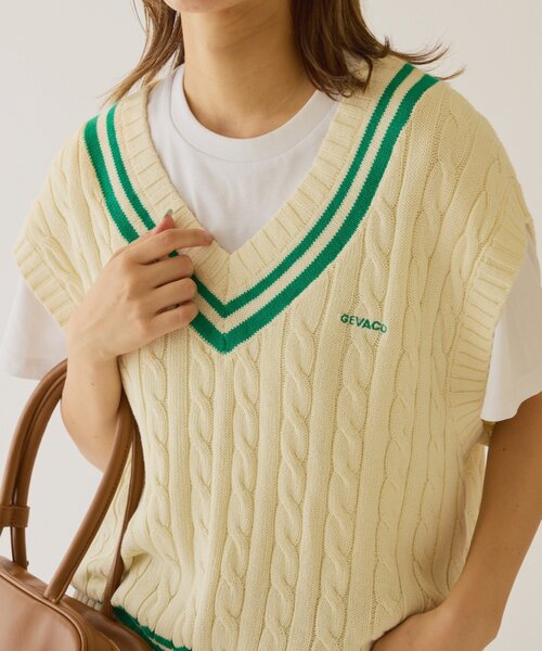 GEVACO（ゲバコ）の「【GEVACO】チルデンニットベスト（ベスト・レディース・アイボリー/ネイビー・ONE SIZE）」の3枚目の写真