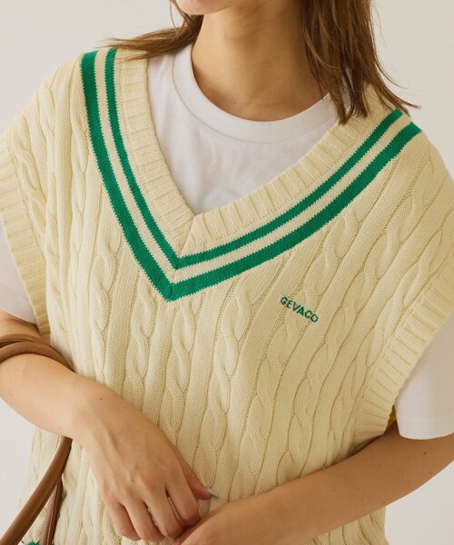 GEVACO（ゲバコ）の「【GEVACO】チルデンニットベスト（ベスト・レディース・アイボリー/ネイビー・ONE SIZE）」の4枚目の写真