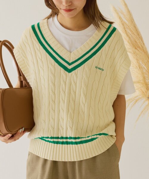 GEVACO（ゲバコ）の「【GEVACO】チルデンニットベスト（ベスト・レディース・アイボリー/ネイビー・ONE SIZE）」の5枚目の写真
