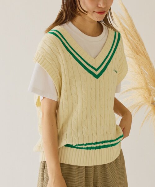 GEVACO（ゲバコ）の「【GEVACO】チルデンニットベスト（ベスト・レディース・アイボリー/ネイビー・ONE SIZE）」の8枚目の写真