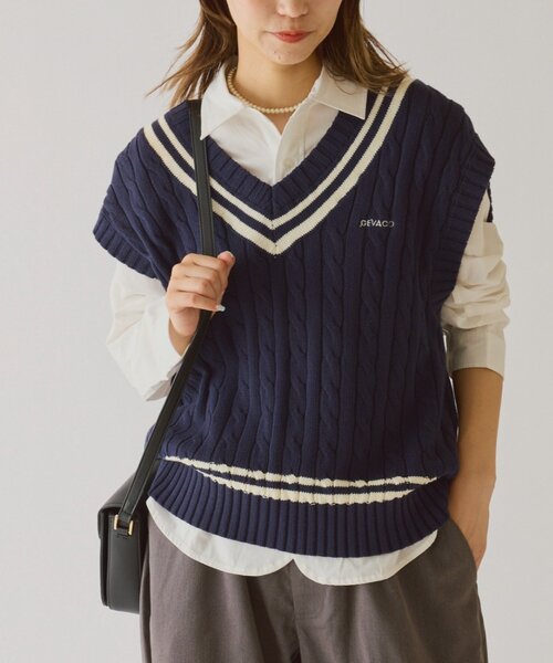 GEVACO（ゲバコ）の「【GEVACO】チルデンニットベスト（ベスト・レディース・アイボリー/ネイビー・ONE SIZE）」の14枚目の写真
