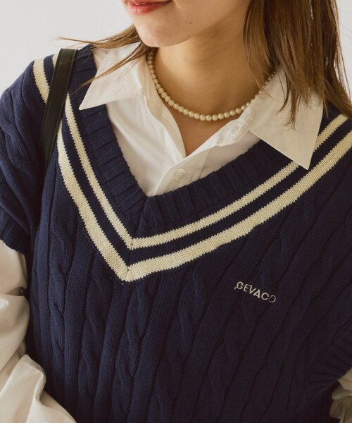 GEVACO（ゲバコ）の「【GEVACO】チルデンニットベスト（ベスト・レディース・アイボリー/ネイビー・ONE SIZE）」の15枚目の写真