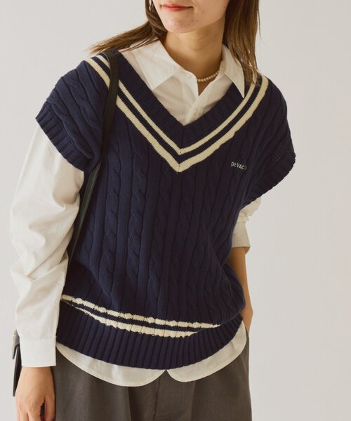 GEVACO（ゲバコ）の「【GEVACO】チルデンニットベスト（ベスト・レディース・アイボリー/ネイビー・ONE SIZE）」の17枚目の写真