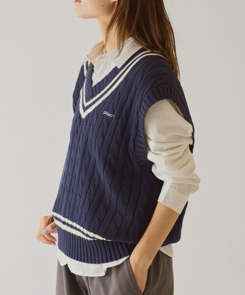 GEVACO（ゲバコ）の「【GEVACO】チルデンニットベスト（ベスト・レディース・アイボリー/ネイビー・ONE SIZE）」の18枚目の写真