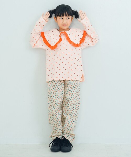 ジュニア対応】レーストリムフリル衿カットソートップス（Tシャツ