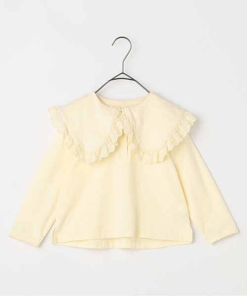 ジュニア対応】レーストリムフリル衿カットソートップス（Tシャツ