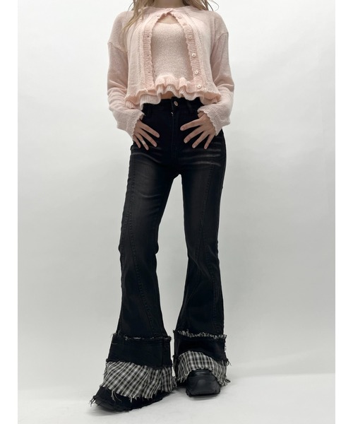 MORE self LOVE(モアセルフラブ)の「チェックパッチワークデニム(デニムパンツ・レディース・ブラック/ブルー・SMALL/MEDIUM)」の9枚目の写真