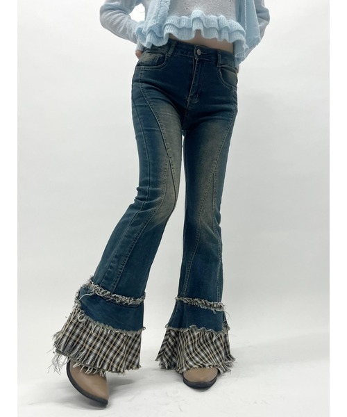 MORE self LOVE(モアセルフラブ)の「チェックパッチワークデニム(デニムパンツ・レディース・ブラック/ブルー・SMALL/MEDIUM)」の21枚目の写真