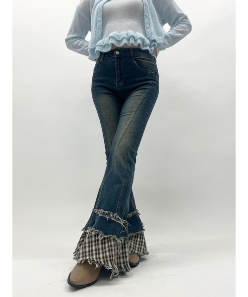 MORE self LOVE(モアセルフラブ)の「チェックパッチワークデニム(デニムパンツ・レディース・ブラック/ブルー・SMALL/MEDIUM)」の15枚目の写真