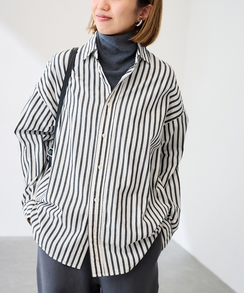24FRAMeWORKフレームワークストライプクレイジーパターンシャツ試着のみ ≪追加≫コットンストライプレギュラーカラーシャツ（シャツ