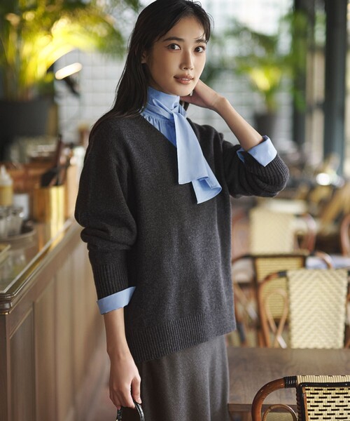 □ 44692☆冬 定価8.8万 ブラミンク カシミヤニット 38 ネイビー