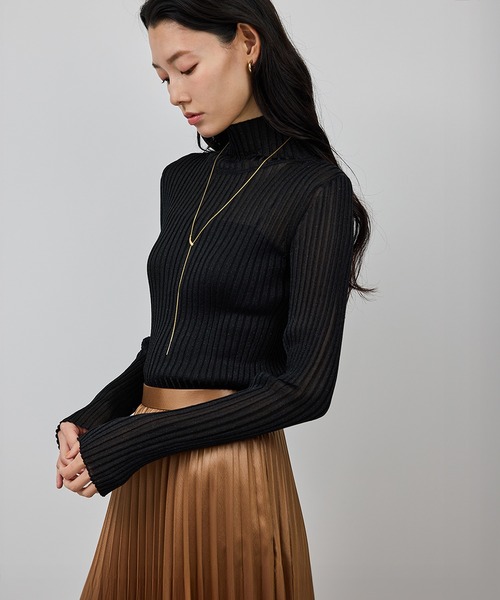 ROPE'(ロペ)の「ラメタートルリブプルオーバー/イージーケア(ニット/セーター・レディース・ブラック/ブラウン/ベージュ系その他・FREE)」の1枚目の写真