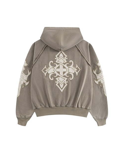 SUPPLIER(サプライヤー)の「ジップフーディ|Dagger Leather Patch Zip Hoodie|SUPPLIER(パーカー・メンズ・ブラック/カーキ/ベージュ・SMALL/MEDIUM/LARGE/X-LARGE/XX-LARGE)」の1枚目の写真