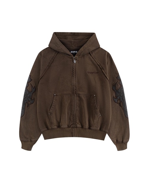 セール】ジップフーディ｜Dagger Leather Patch Zip Hoodie｜SUPPLIER
