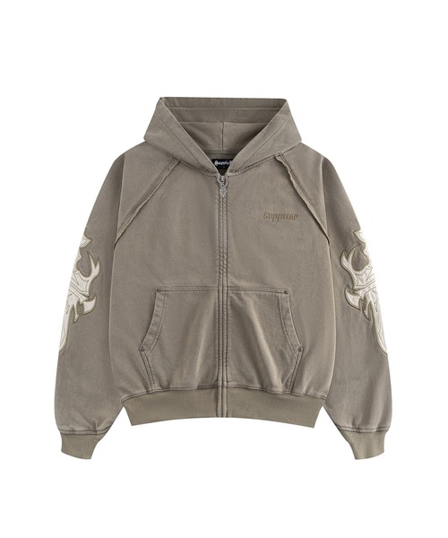 セール】ジップフーディ｜Dagger Leather Patch Zip Hoodie｜SUPPLIER