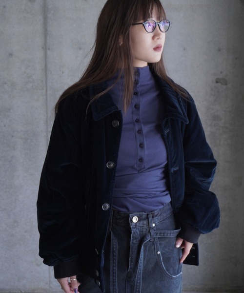 LOW CLASSIC（ロウ　クラシック）の「WASHED VELVET BOMBER JACKET（ブルゾン・レディース・ネイビー・M）」の9枚目の写真